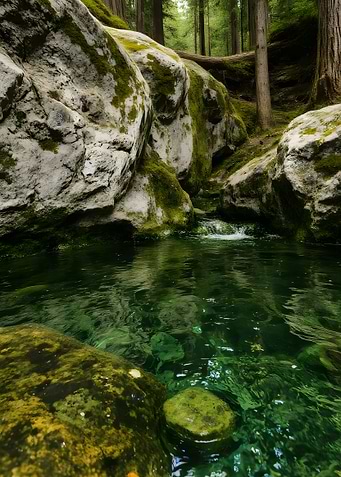 Mossy Rocks and Clear Stream