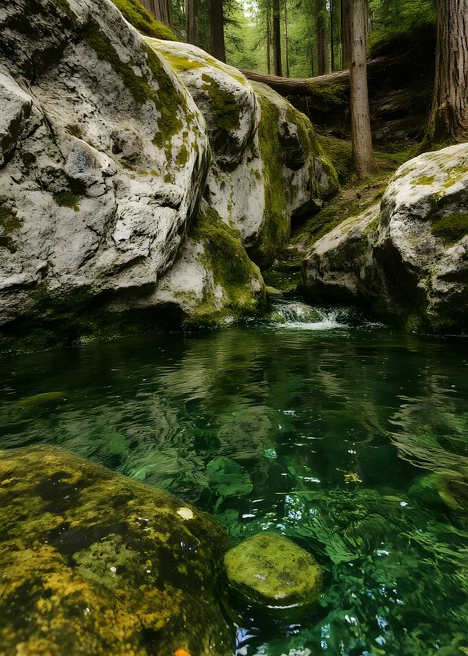 Mossy Rocks and Clear Stream