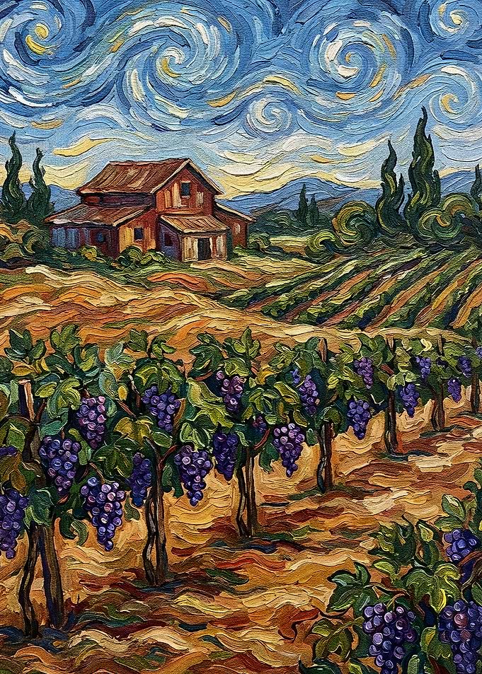 Vineyard Landscape Painting in Van Gogh Style