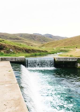 Waterfall in a green landscape