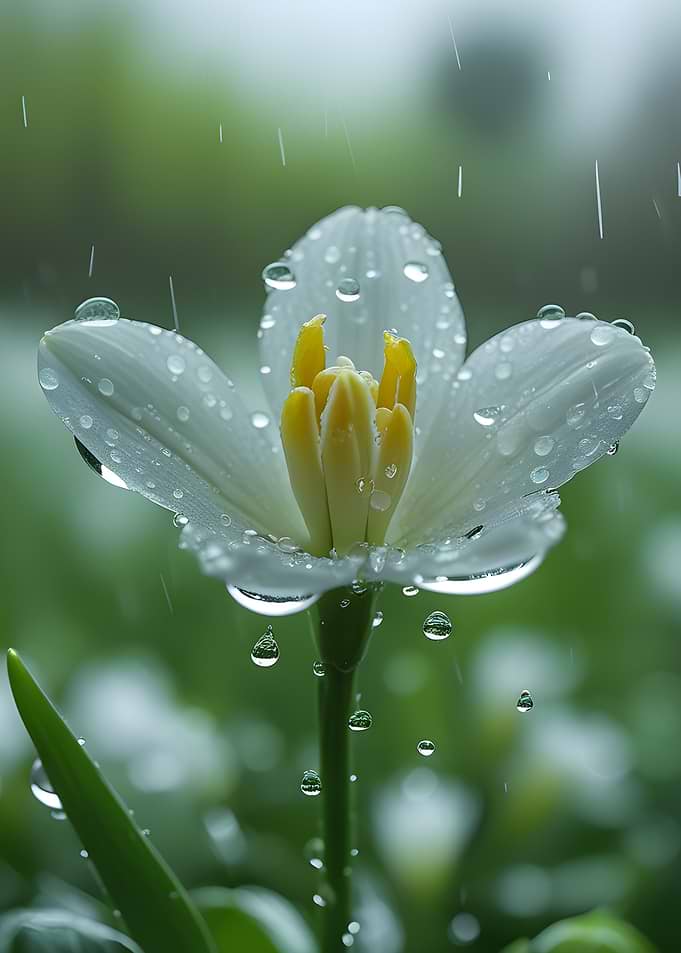 White Flower in Rain