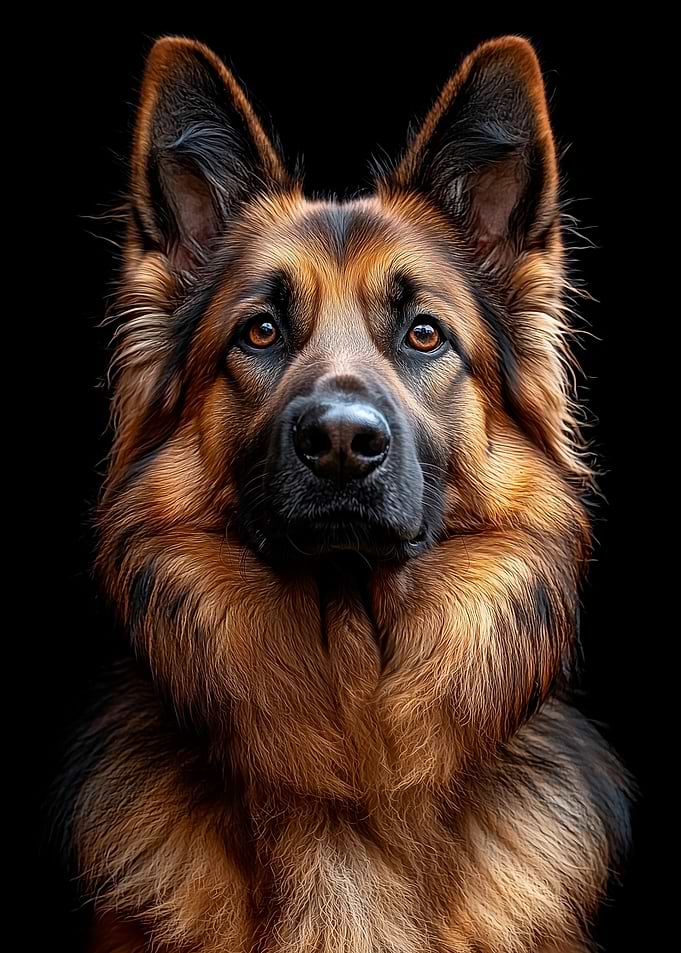 German Shepherd Portrait on Black Background