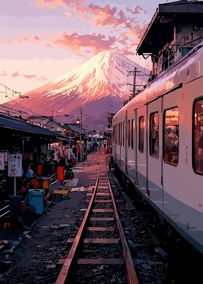 Mount Fuji Train Station Sunset