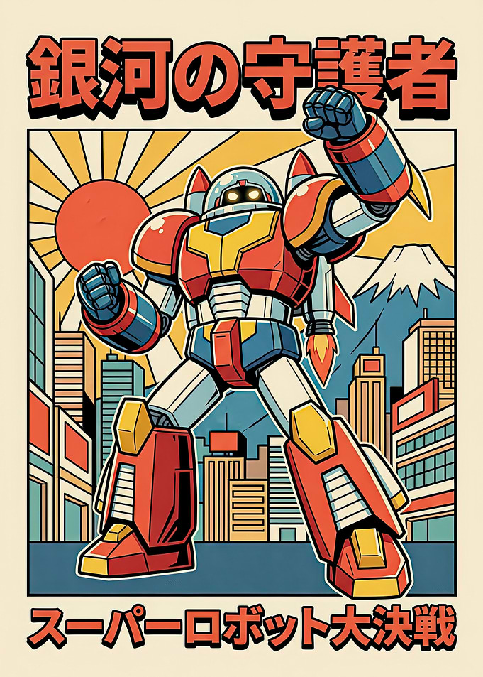 Retro Robot in Cityscape Illustration