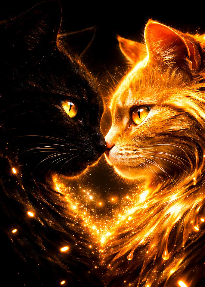Cats Couple - Luxury Animal Wall Art - Romantic Gift Decor