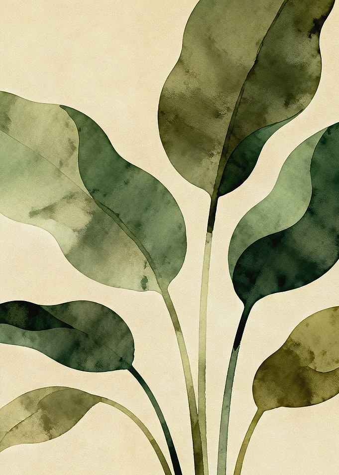 JAPANDI Tropical Leaves Watercolor Botanical Art