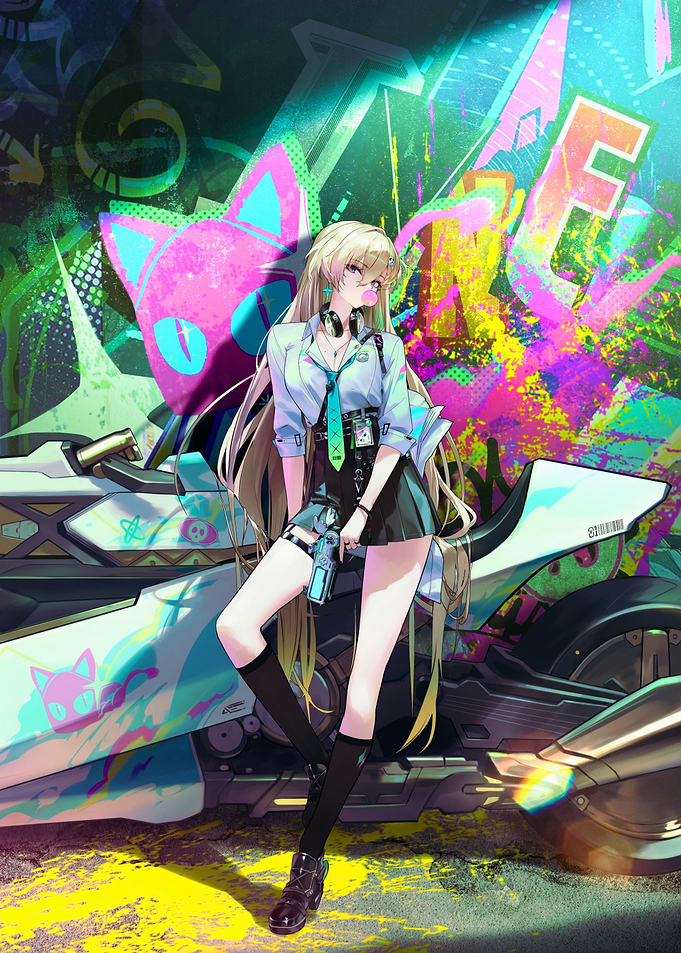 Anime Girl with Motorcycle and Graffiti