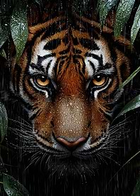 Tiger face in the rain