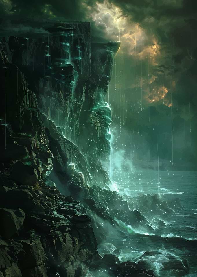 Mystical Cliffside Waterfall Landscape