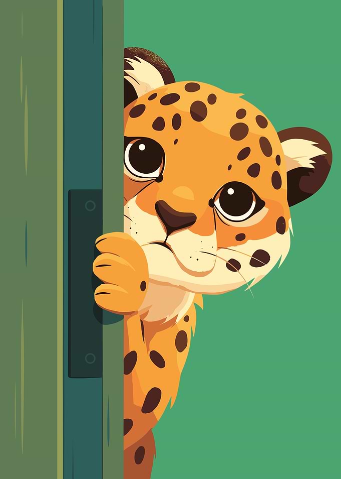 Cartoon Cheetah Peeking Behind Door