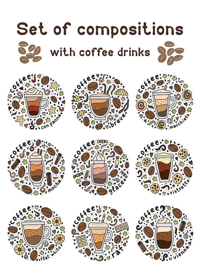 Coffee Drinks Compositions Set