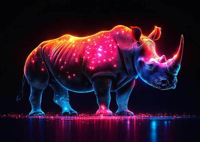 Neon Rhino on Black Background