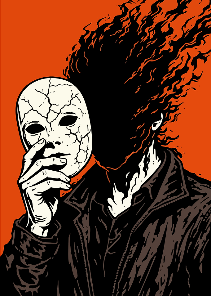 Masked Figure in Orange and Black
