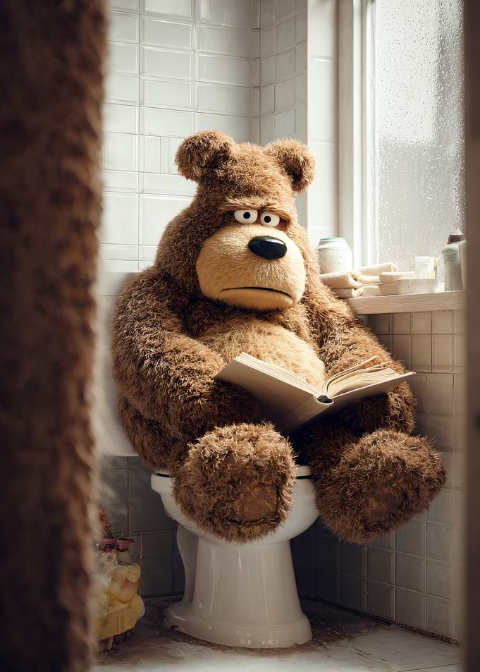 Bear Reading on Toilet