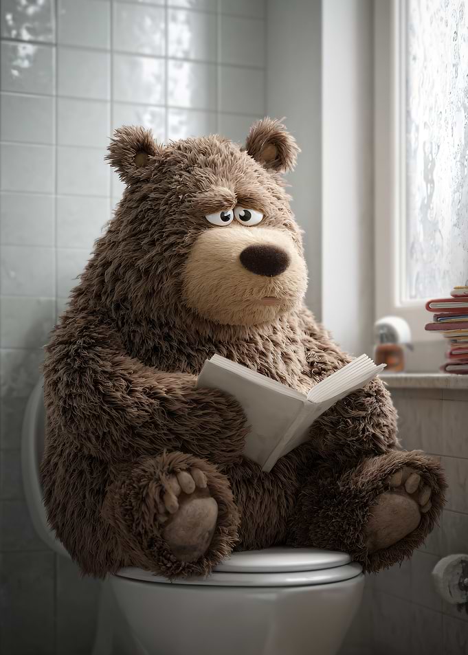 Bear Reading on Toilet