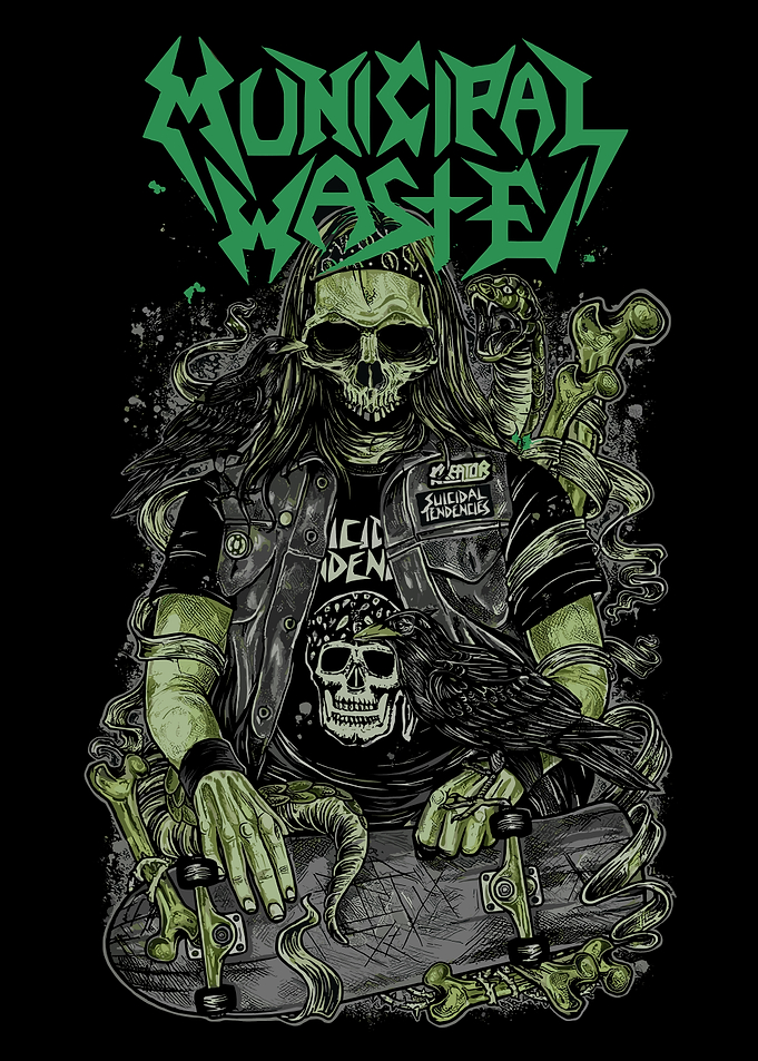 Municipal Waste Skeleton Skateboard Art