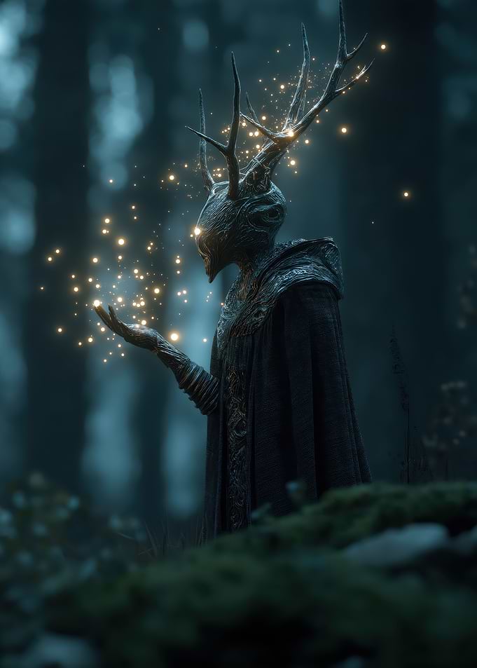 Mystical Forest Entity with Glowing Particles