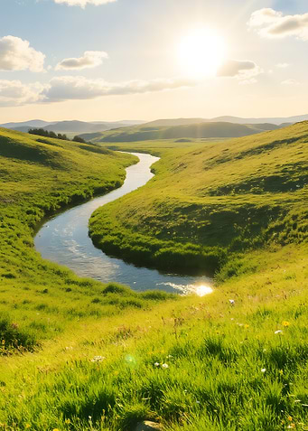 Green Hills and River Landscape