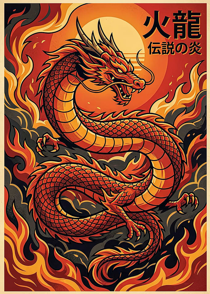Fiery Dragon Legend Art Poster
