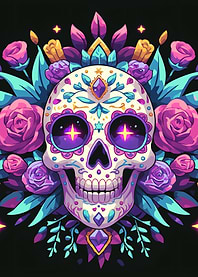Colorful Sugar Skull with Floral Accents