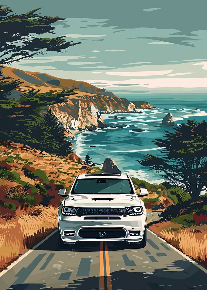 White SUV on Coastal Road