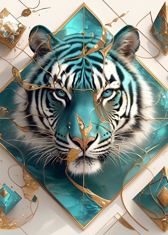 Teal Tiger with Golden Accents