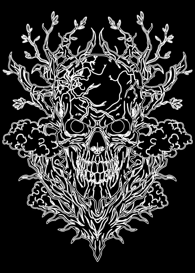 Skull with Tree Branches Illustration