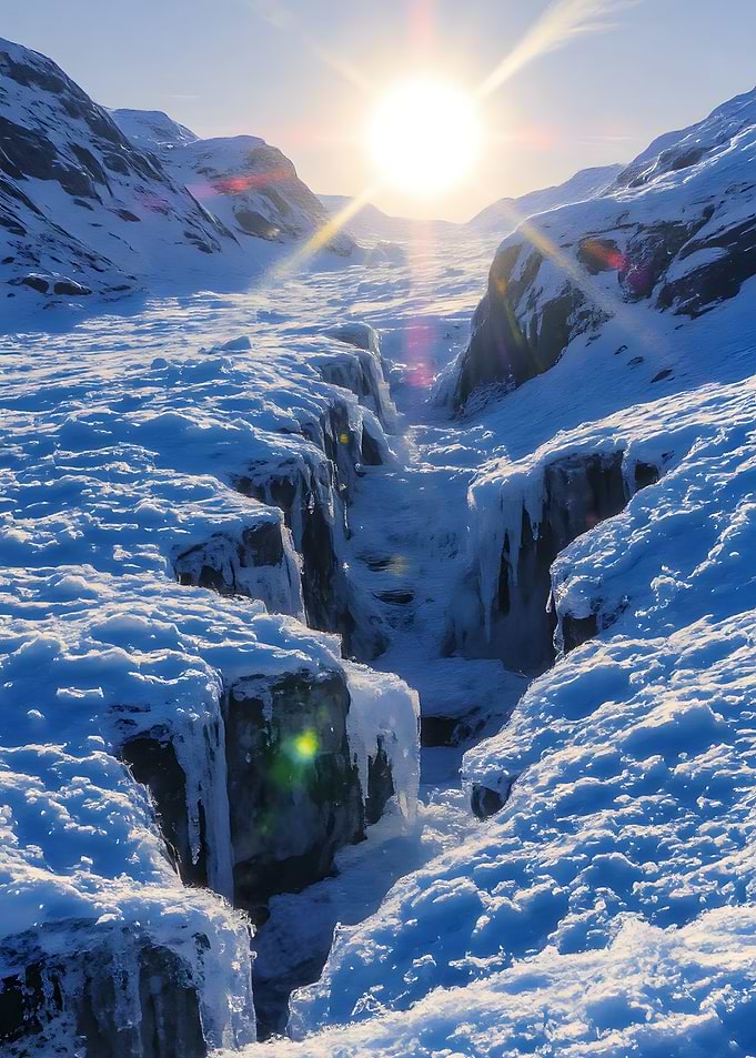 Snowy Mountain River Valley Landscape