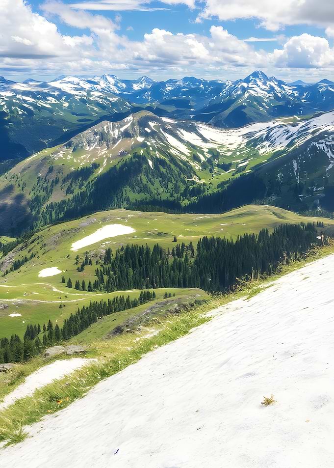 Mountain Range with Snow and Greenery