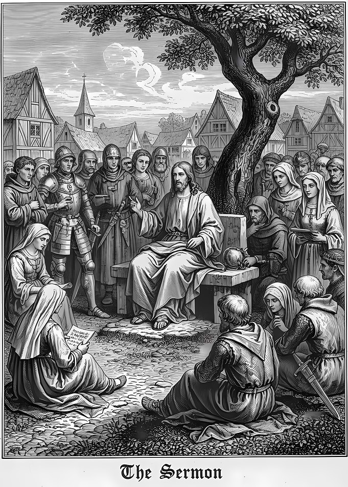 The Sermon: Engraving of Jesus Teaching
