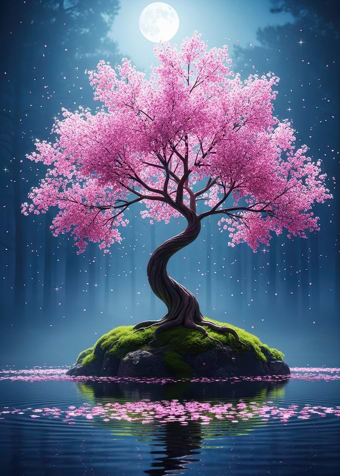 Pink Cherry Blossom Tree Island