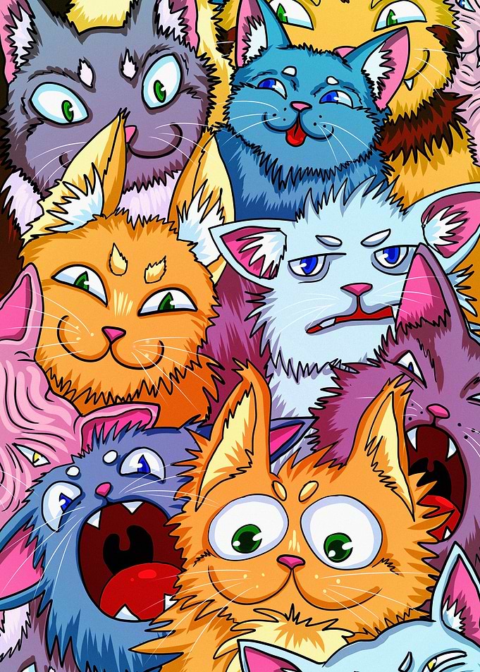 Cartoon Cats Crowd