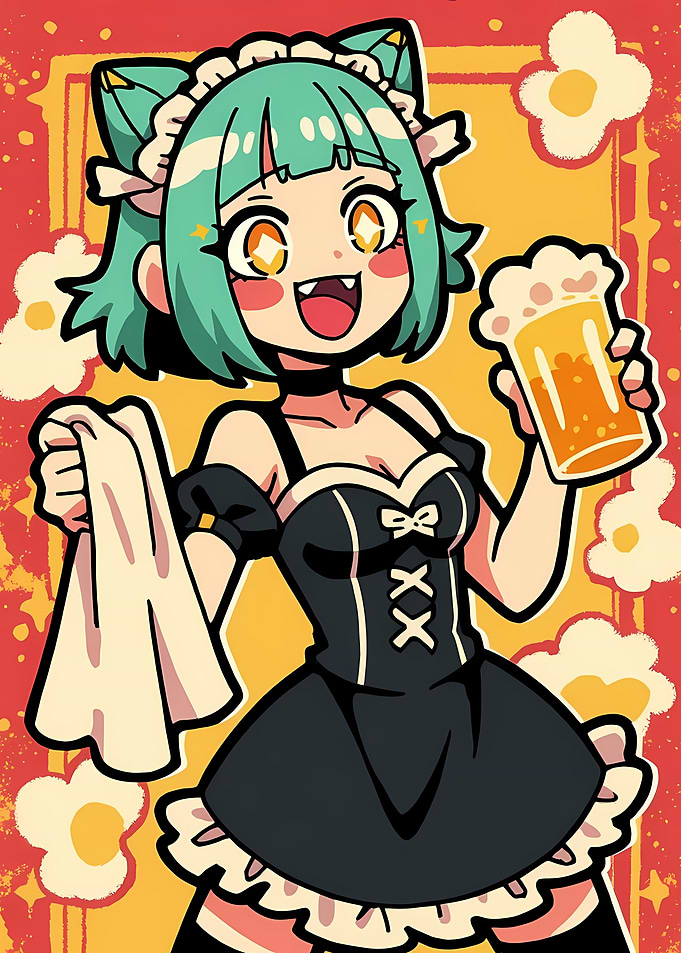Anime Maid with Beer and Towel