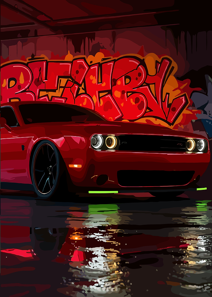 Red Car with Graffiti Background