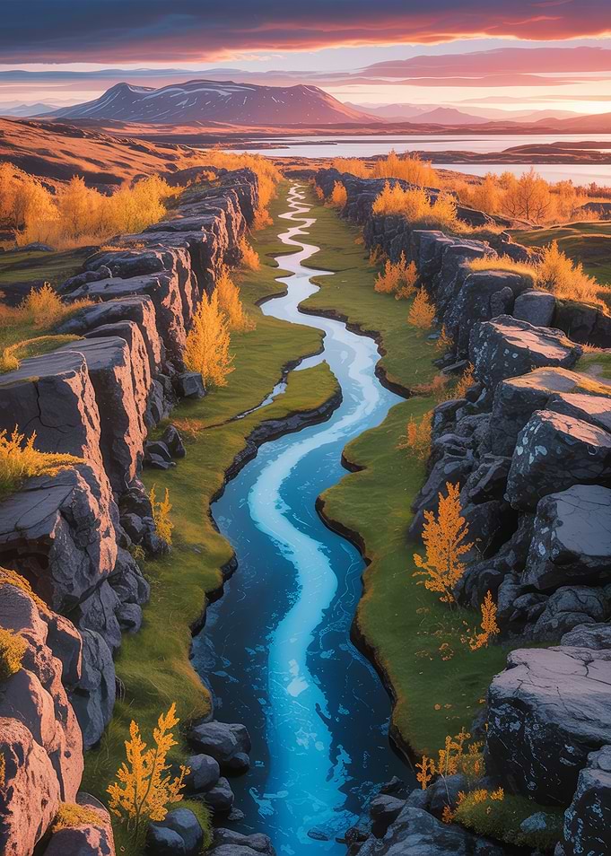Icelandic Landscape with River and Cliffs