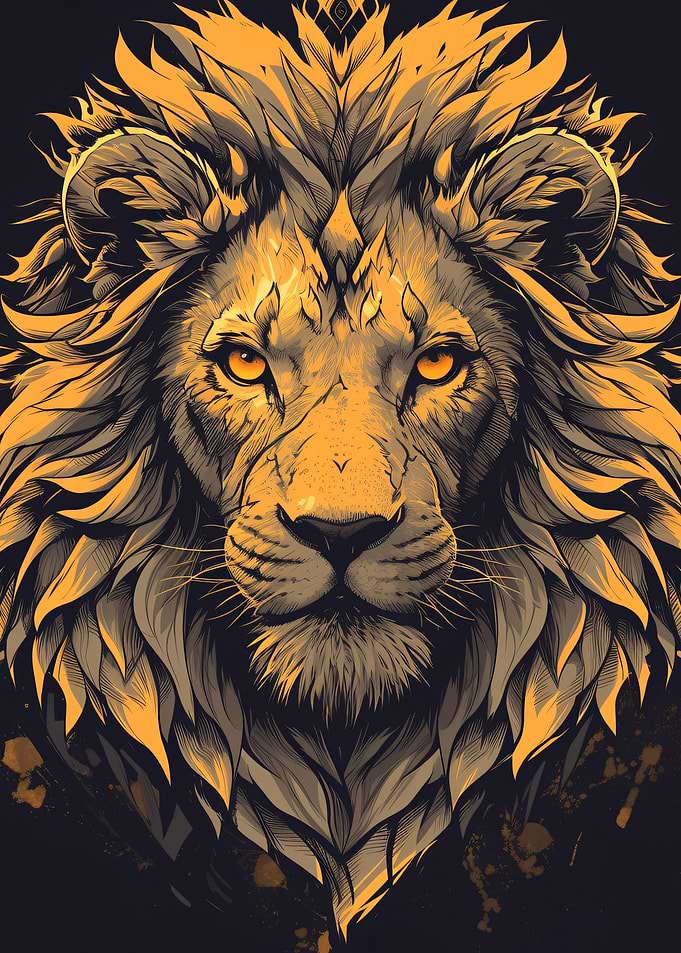 Lion Portrait with Golden Mane