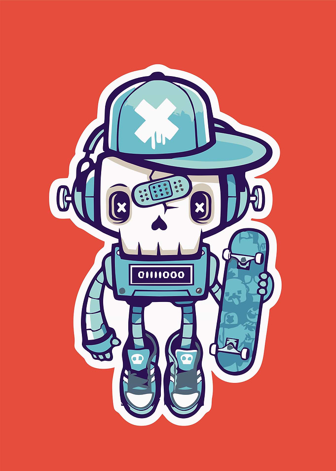 Robot Skateboarder Cartoon Illustration