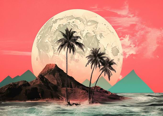 Tropical Island with Moon and Palms