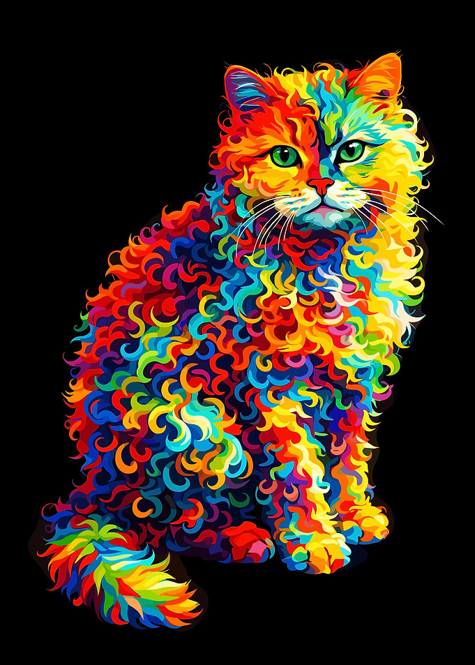 Colorful Cat Portrait on Black Background