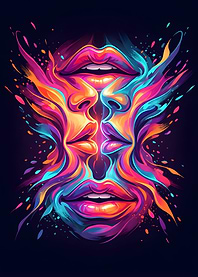 Colorful Abstract Faces Kissing