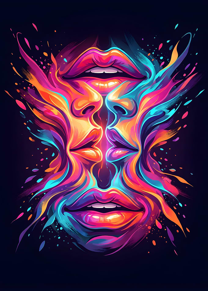 Colorful Abstract Faces Kissing