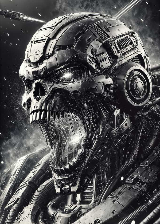 Void Reaper Scream: Monochrome Cyber Skull