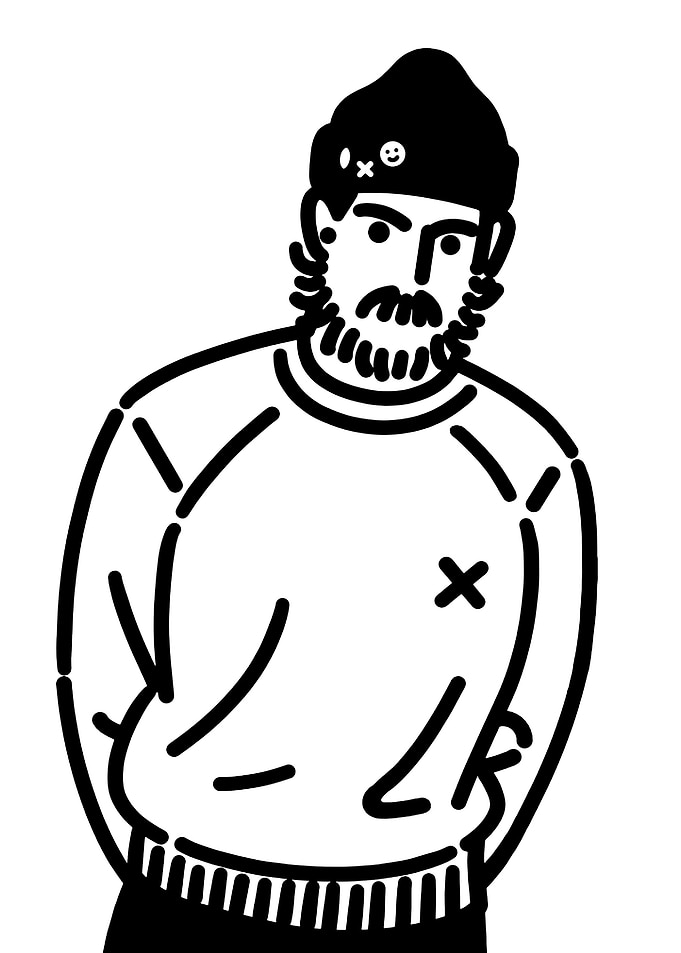 Bearded man in beanie, line art