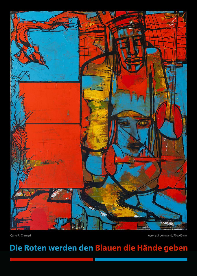 Abstract Painting: Red and Blue Figures