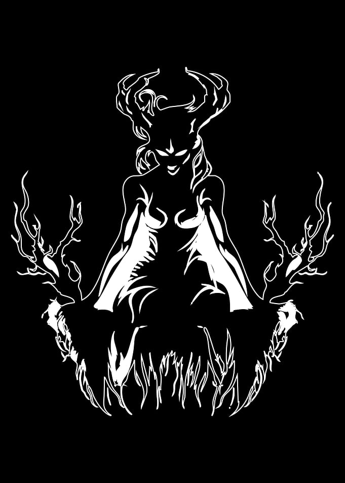 Horned Woman Silhouette in Black and White