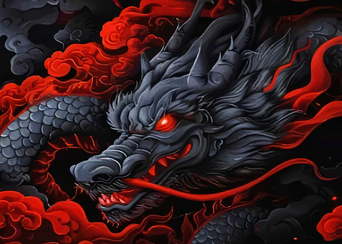 Gray Dragon with Red Eyes and Smoke