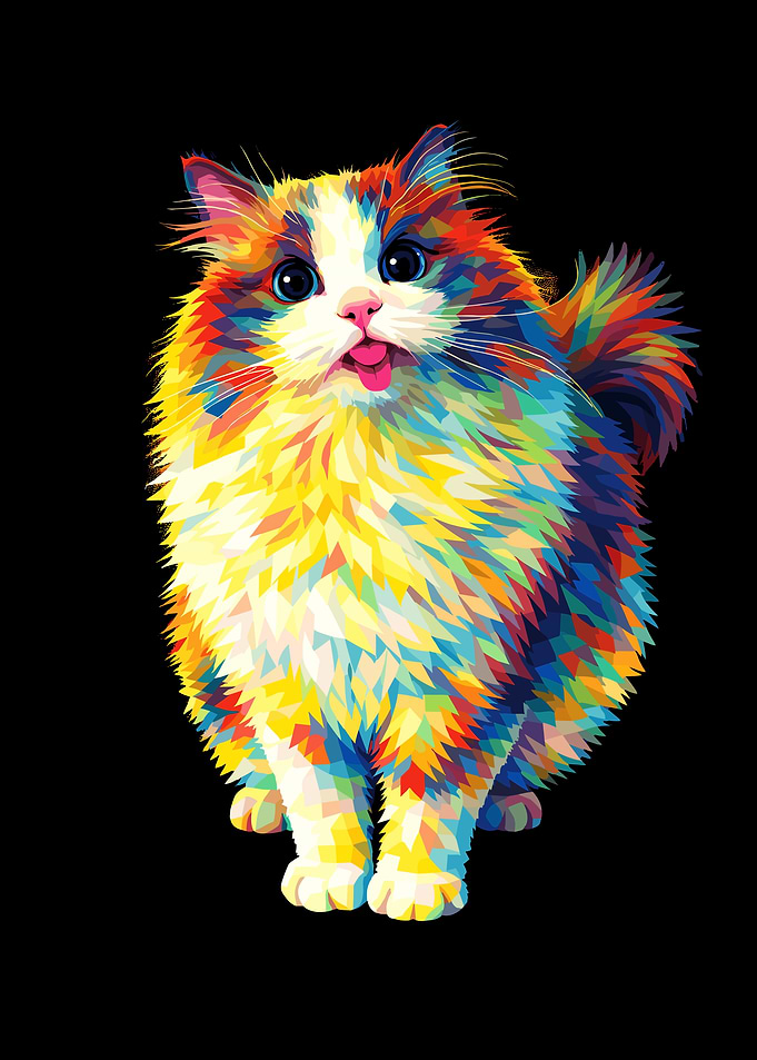Colorful Cat Portrait on Black Background