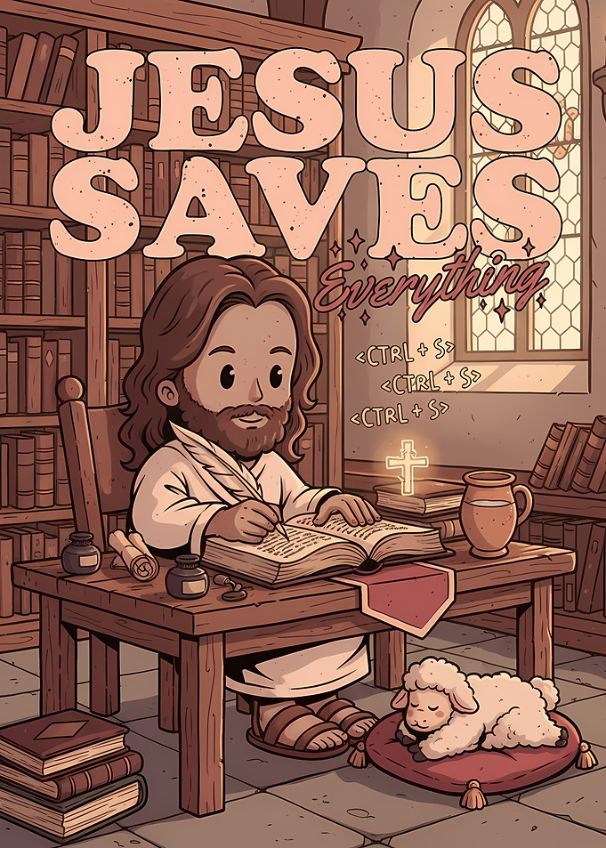 Jesus Saves Everything Cartoon Illustration