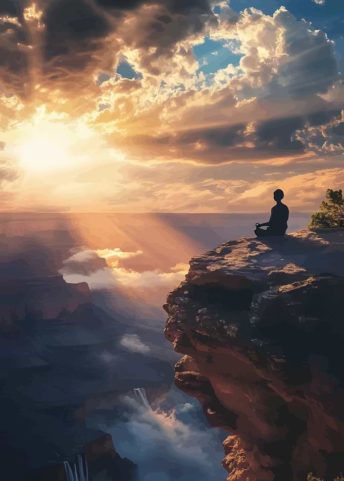 Meditating Silhouette at Canyon Sunset