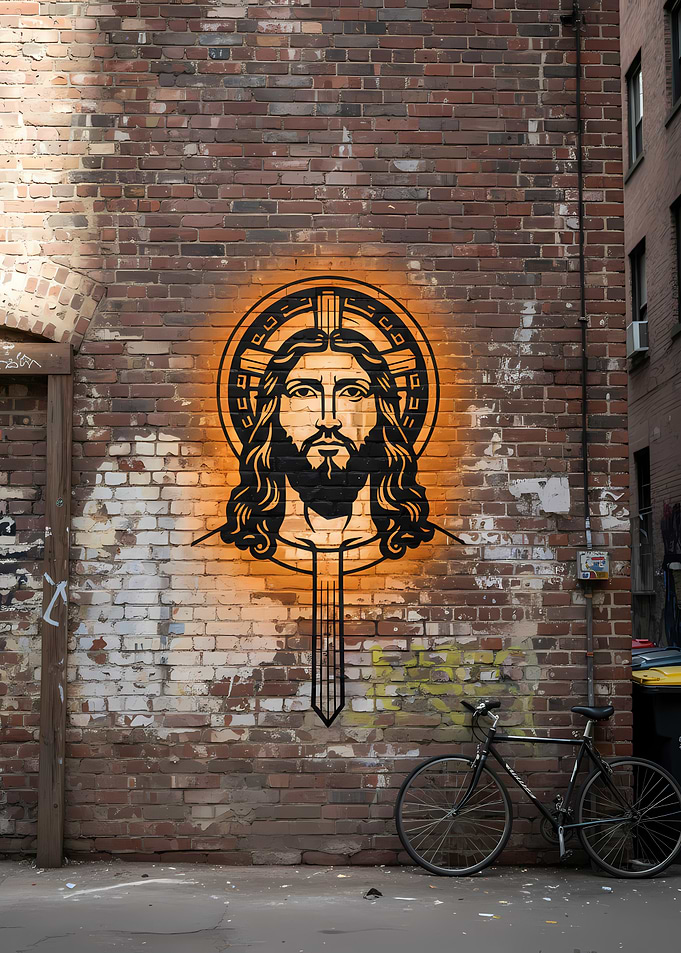 Jesus Graffiti Art on Brick Wall
